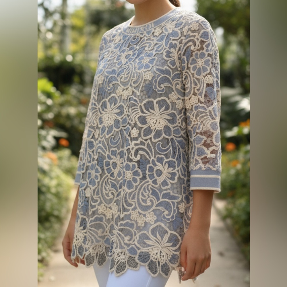 Mimisol Girls Blue and White Lace Dress